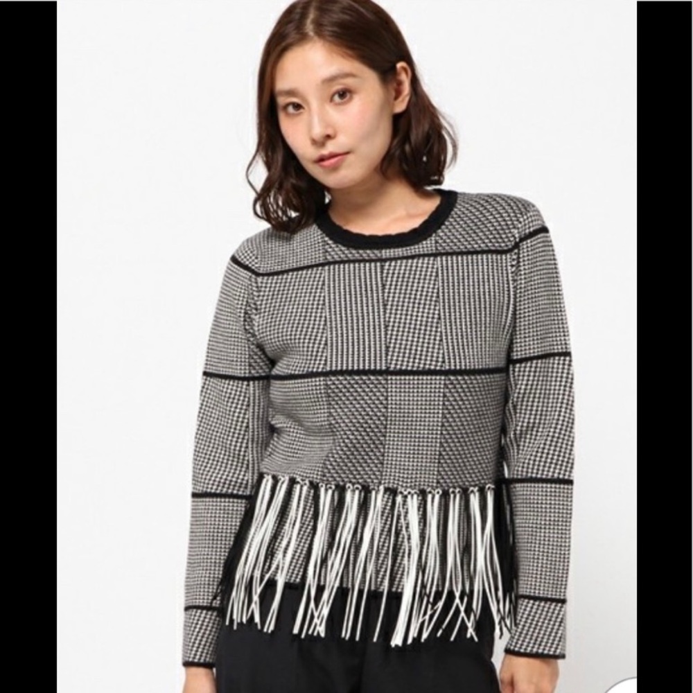 Revolve Endless Rose Houndstooth Fringe Sweater S - image 1